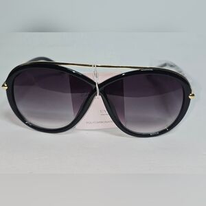 AVIATOR Style Sunglasses Black Glossy Frame Black Gold Trim